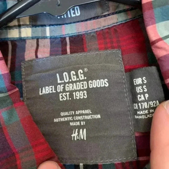 Men's Logg Plaid h&m blue and red button down shirt - sz small - Picture 3 of 4